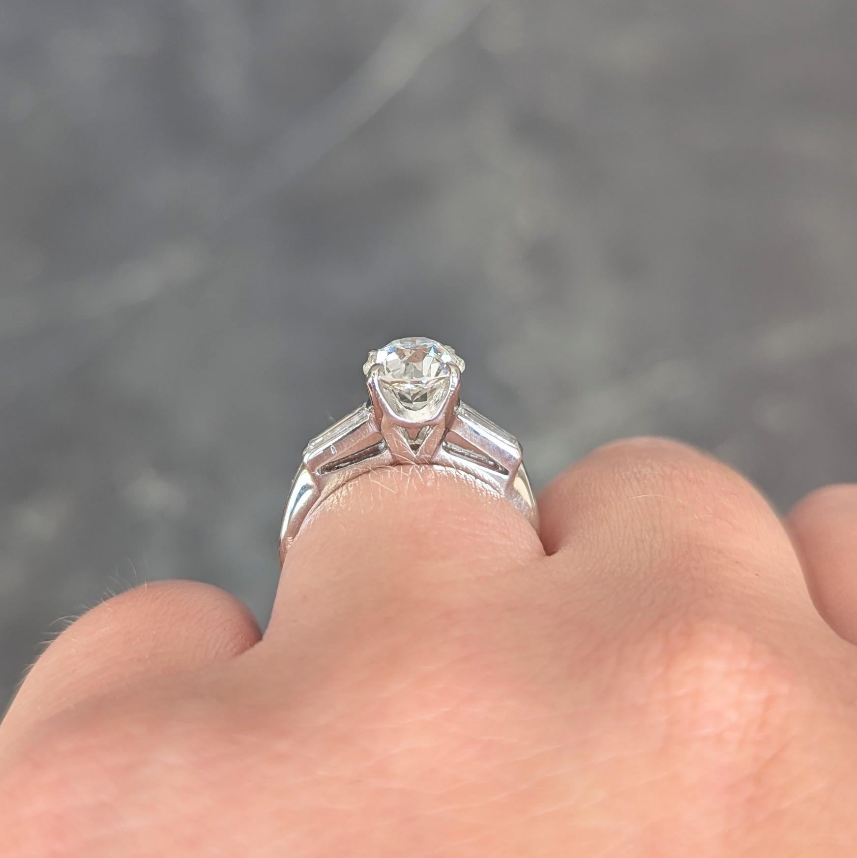 Mid-Century 1.81 CTW Old European Diamond Platinum Vintage Engagement Ring GIA For Sale 9