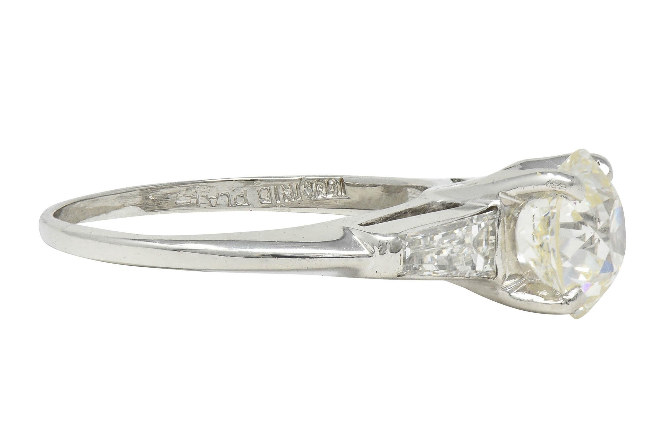 Mid-Century 1.81 CTW Old European Diamond Platinum Vintage Engagement Ring GIA In Excellent Condition For Sale In Philadelphia, PA