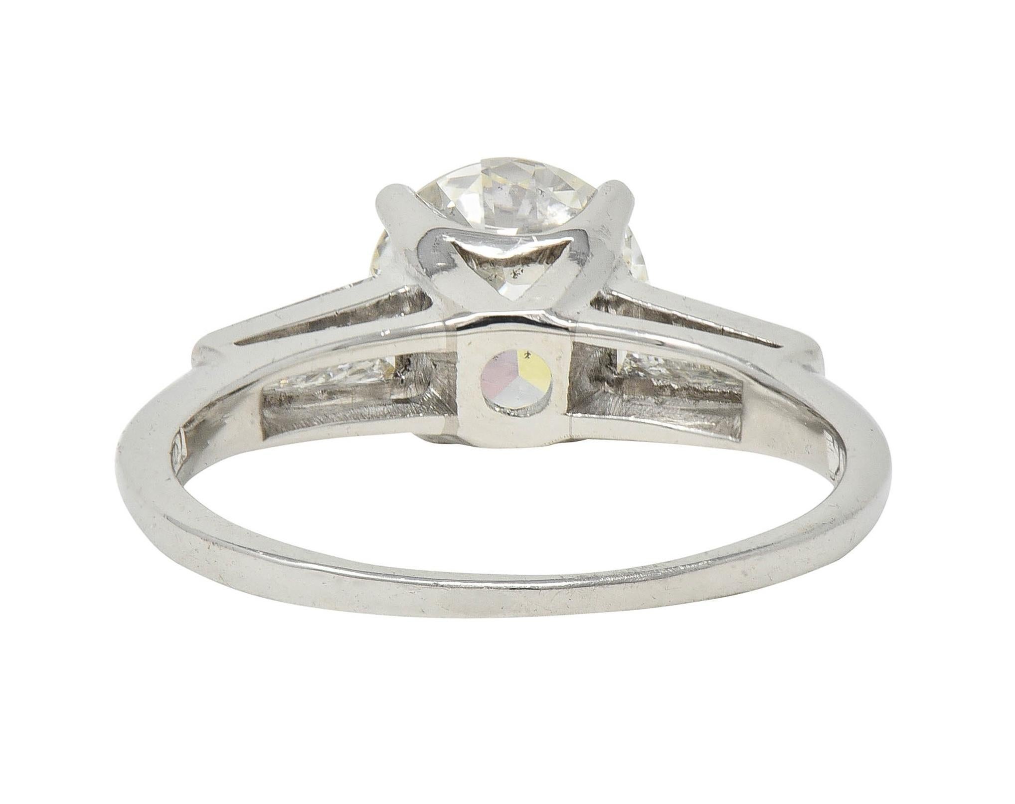 Women's or Men's Mid-Century 1.81 CTW Old European Diamond Platinum Vintage Engagement Ring GIA For Sale