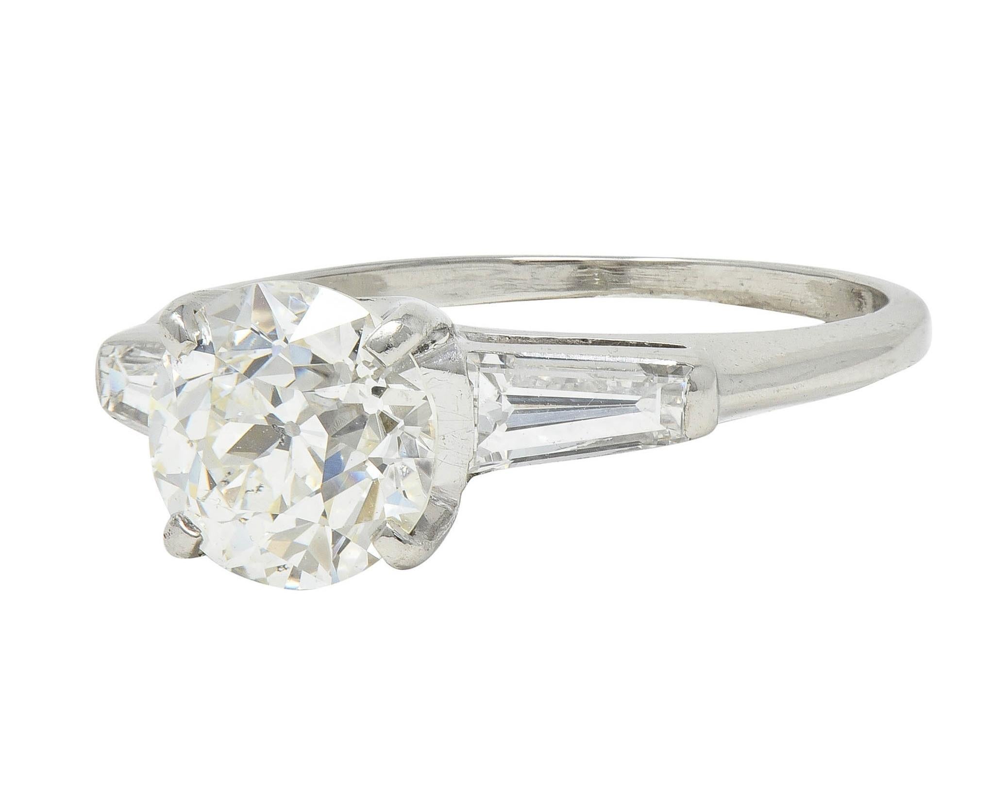 Mid-Century 1.81 CTW Old European Diamond Platinum Vintage Engagement Ring GIA For Sale 2