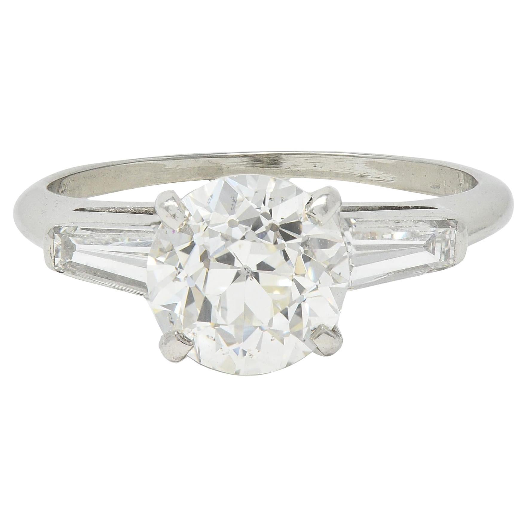Mid-Century 1.81 CTW Old European Diamond Platinum Vintage Engagement Ring GIA