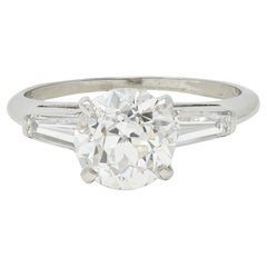 Bague de fiançailles vintage en platine avec diamant européen ancien de 1.81 carats, certifié GIA