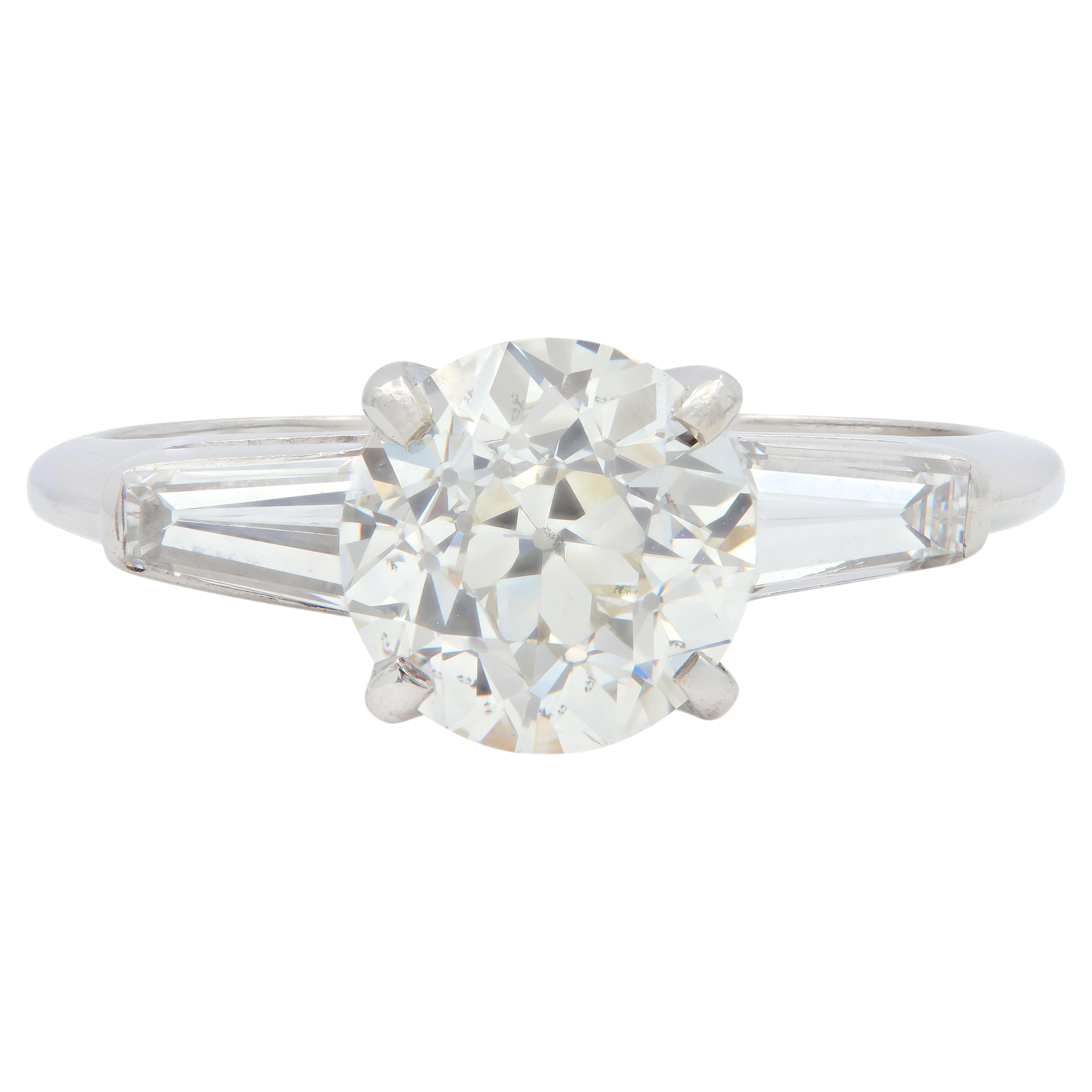 Mid-Century 1.81 CTW Old European Diamond Platinum Vintage Engagement Ring GIA