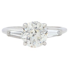 Mid-Century 1.81 CTW Old European Diamond Platinum Vintage Engagement Ring GIA