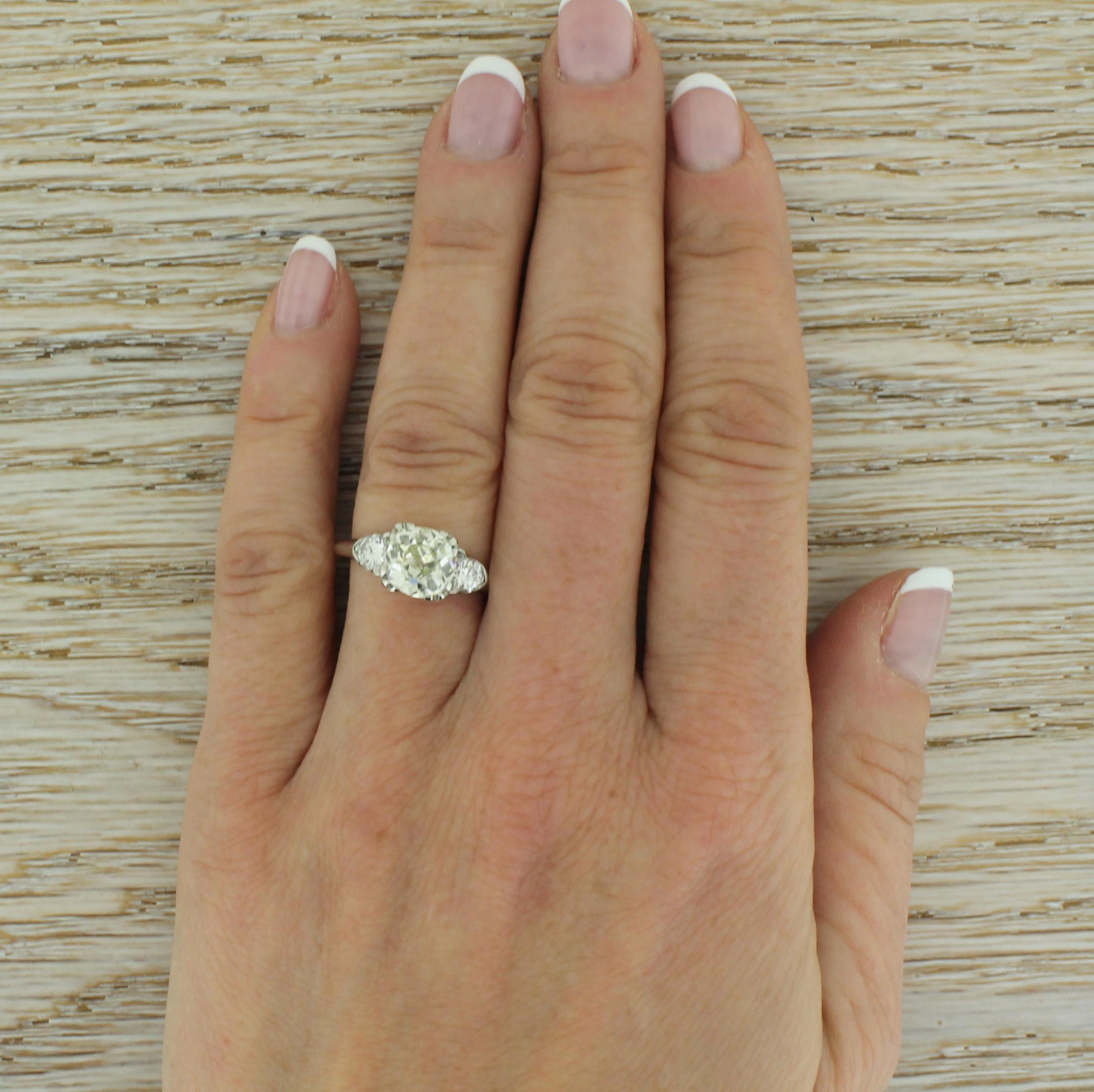 Women's Midcentury 1.85 Carat Old Cut Diamond Engagement Ring, circa 1955