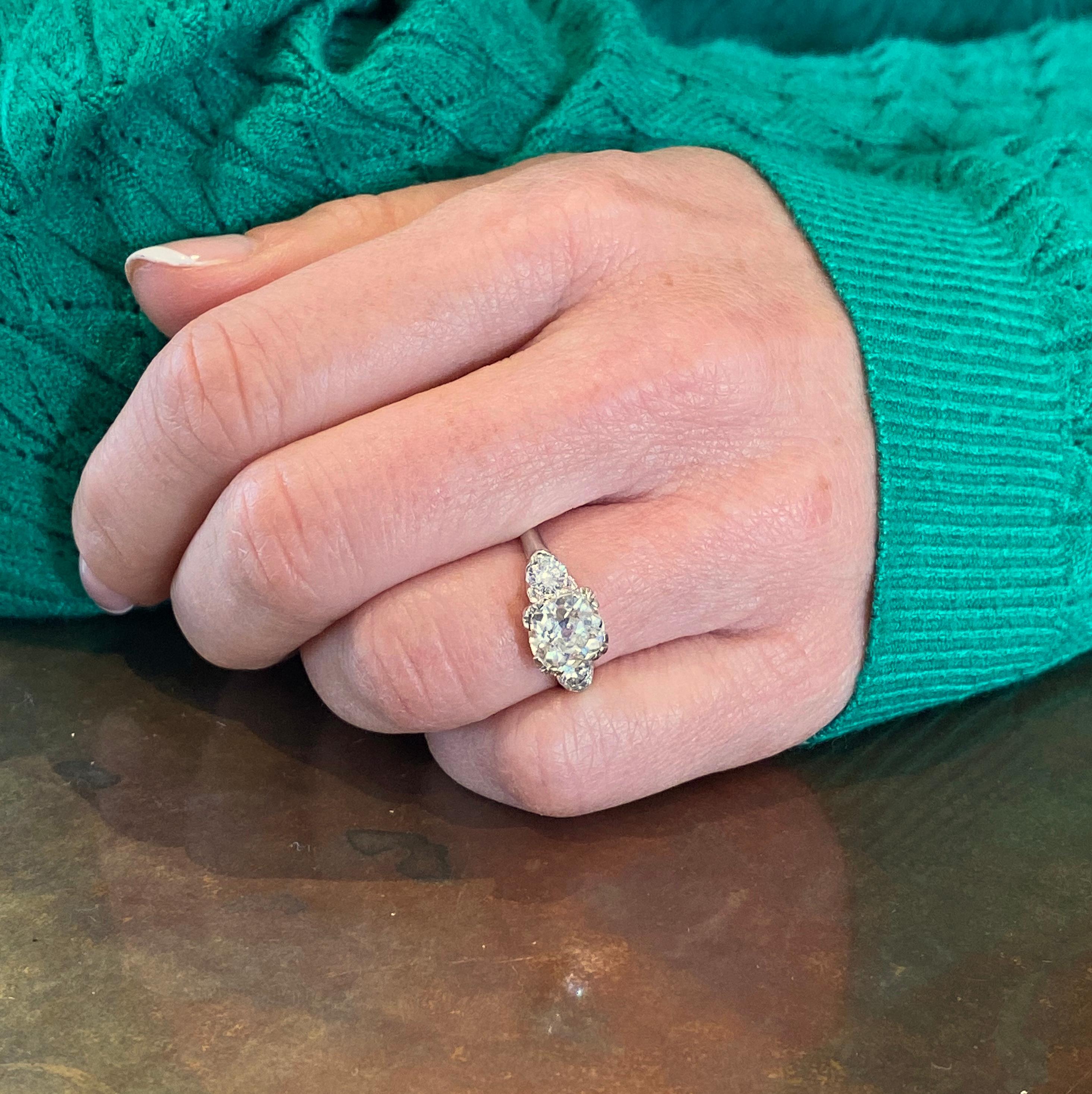 Midcentury 1.85 Carat Old Cut Diamond Engagement Ring, circa 1955 2