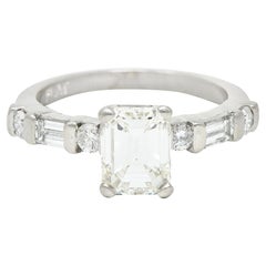 Mid-Century 1.85 Carats Emerald Cut Diamond Platinum Engagement Ring