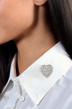 Mid-Century 1.85 CTW Diamond 14 Karat White Gold Vintage Heart Pendant Brooch