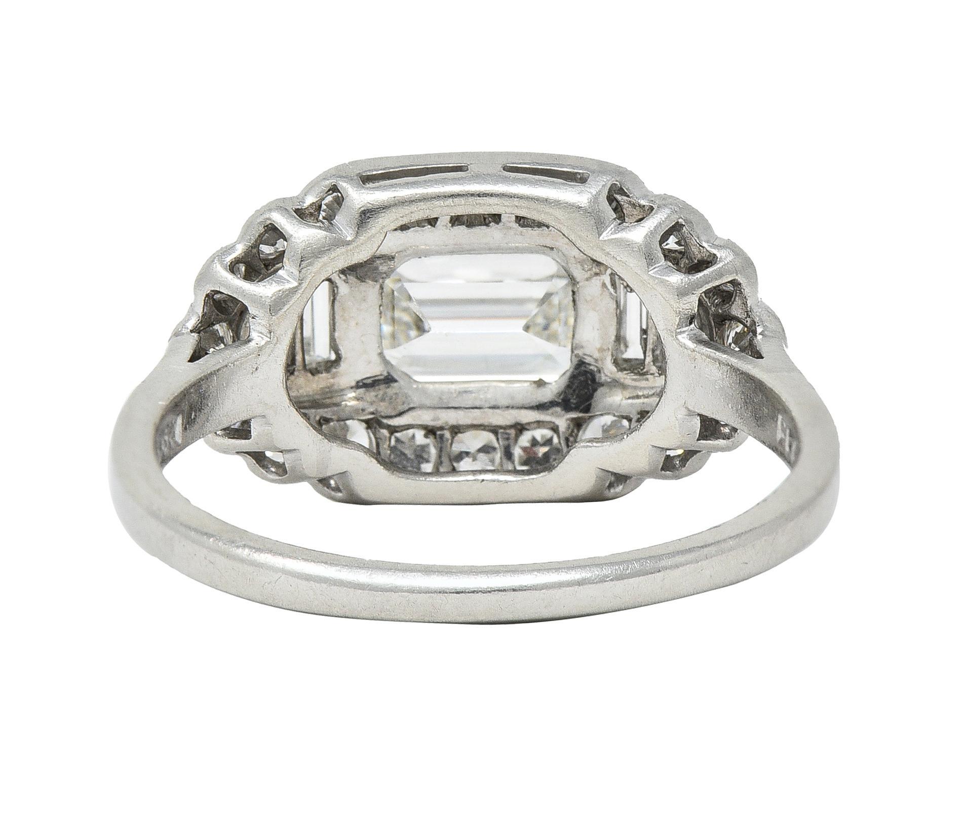 Women's or Men's Mid-Century 1.85 CTW Emerald Cut Diamond Platinum Halo Vintage Dinner Ring GIA