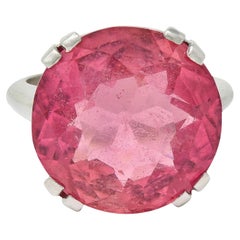 Mid-Century 18.81 CTW Pink Tourmaline Platinum Vintage Cocktail Ring