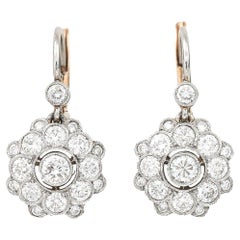 Mid Century 18ct Gold 1.20ct Diamond Cluster Earrings, Circa 1950