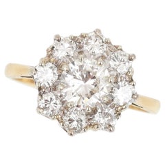 Vintage Mid Century 18ct Gold 1.60ct Brilliant Cut Diamond Cluster Ring