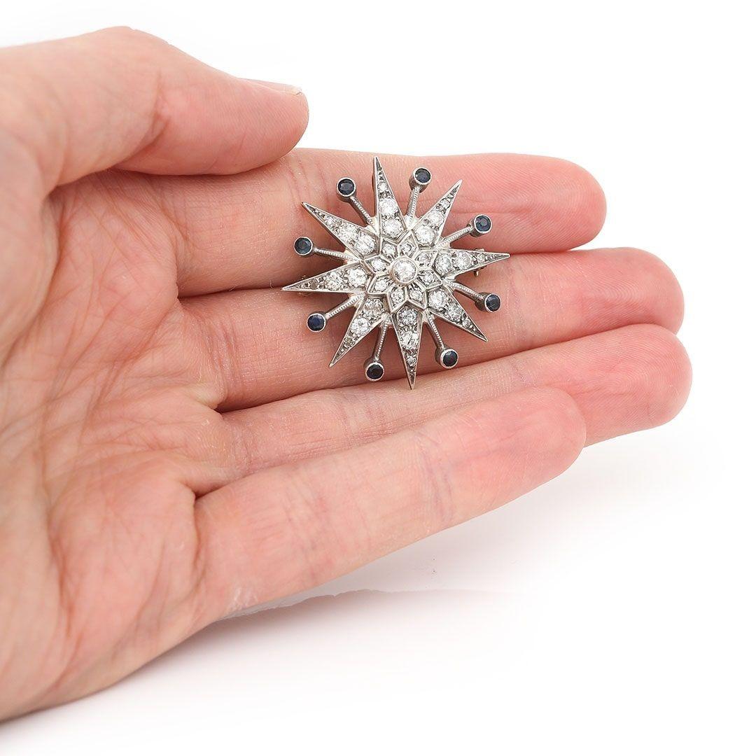 Broche et pendentif étoile en or 18ct avec 1,80ct de diamant et saphir, datant du milieu du siècle dernier 5