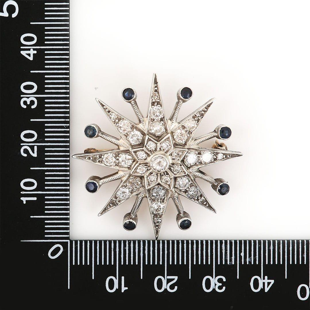 Broche et pendentif étoile en or 18ct avec 1,80ct de diamant et saphir, datant du milieu du siècle dernier 7