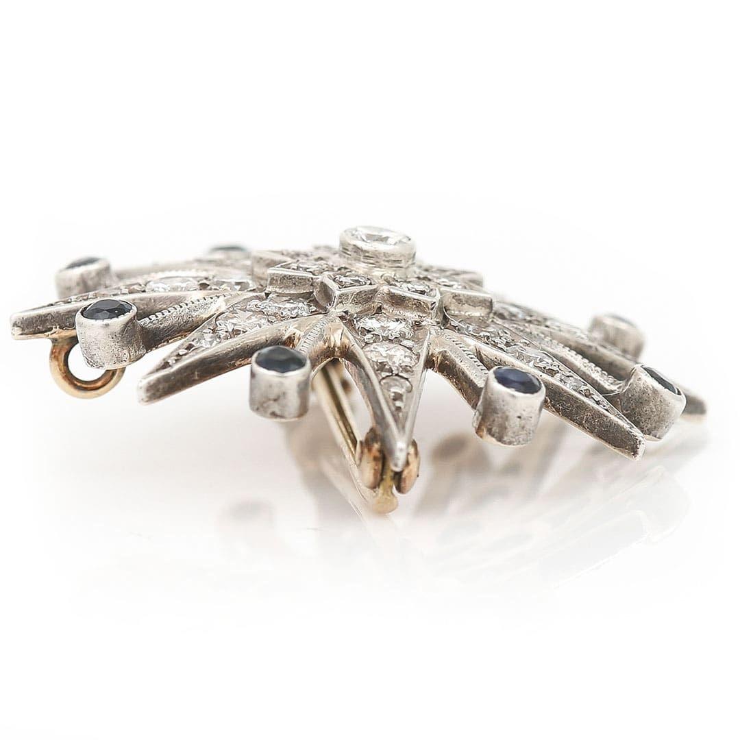 Broche et pendentif étoile en or 18ct avec 1,80ct de diamant et saphir, datant du milieu du siècle dernier Bon état à Lancashire, Oldham