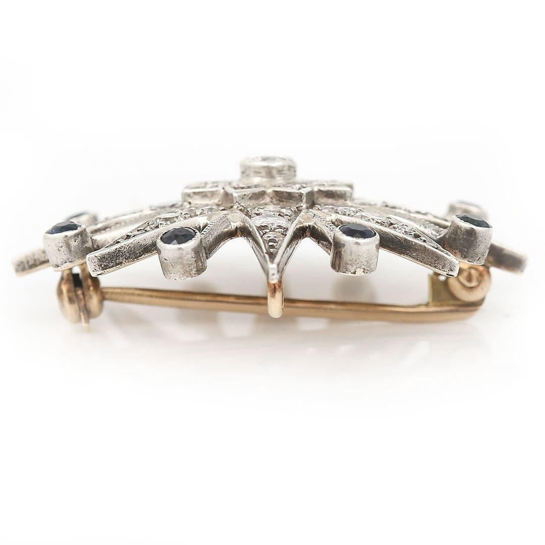  Broche et pendentif étoile en or 18ct avec 1,80ct de diamant et saphir, datant du milieu du siècle dernier Unisexe 