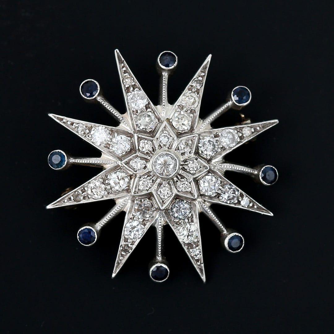 Broche et pendentif étoile en or 18ct avec 1,80ct de diamant et saphir, datant du milieu du siècle dernier 1