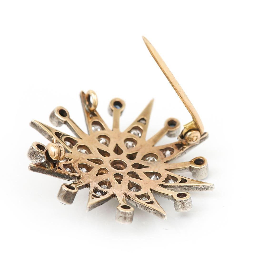 Broche et pendentif étoile en or 18ct avec 1,80ct de diamant et saphir, datant du milieu du siècle dernier 3