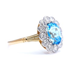 Midcentury, 18 Carat Gold, Aquamarine and Diamond Cluster Ring