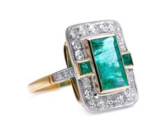 Midcentury, 18 Carat Gold, Emerald and Diamond Cluster Ring