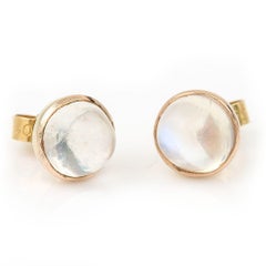 Midcentury 18 Carat Gold Moonstone Cabochon Stud Earrings, circa 1960