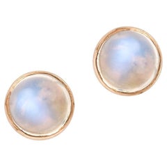 Midcentury 18 Carat Gold Moonstone Cabochon Stud Earrings, circa 1960