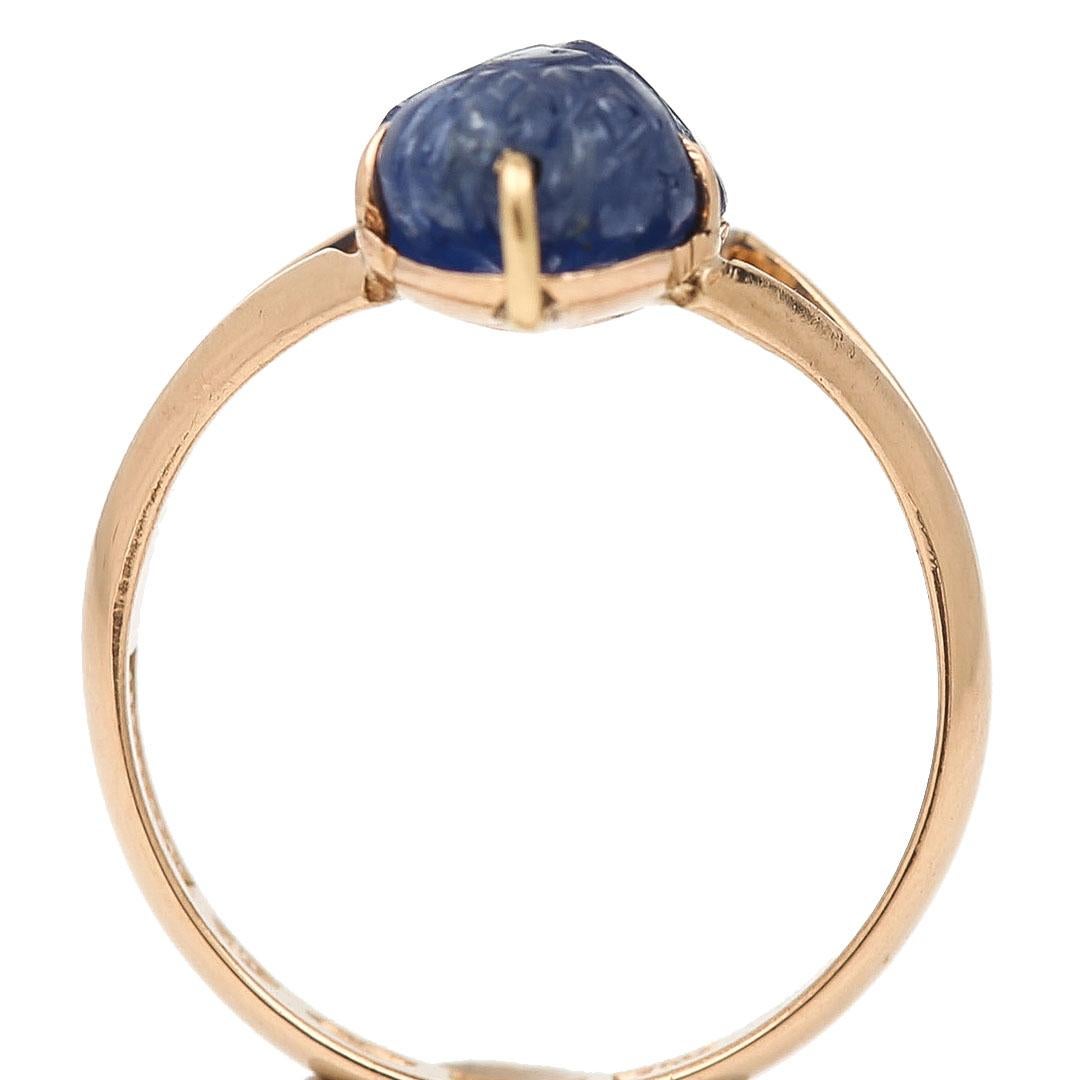 Mid Century 18ct Rose Gold Swedish Carved Sapphire Ring, Circa 1958 4