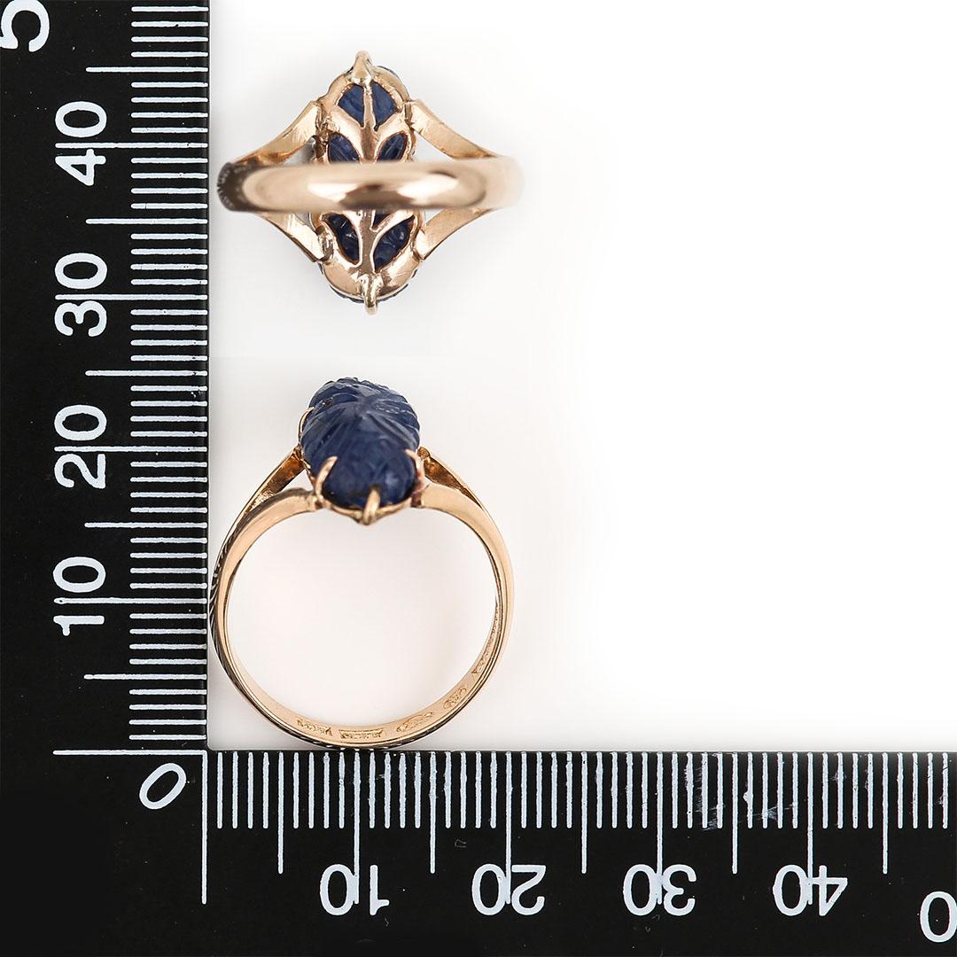 Mid Century 18ct Rose Gold Swedish Carved Sapphire Ring, Circa 1958 8