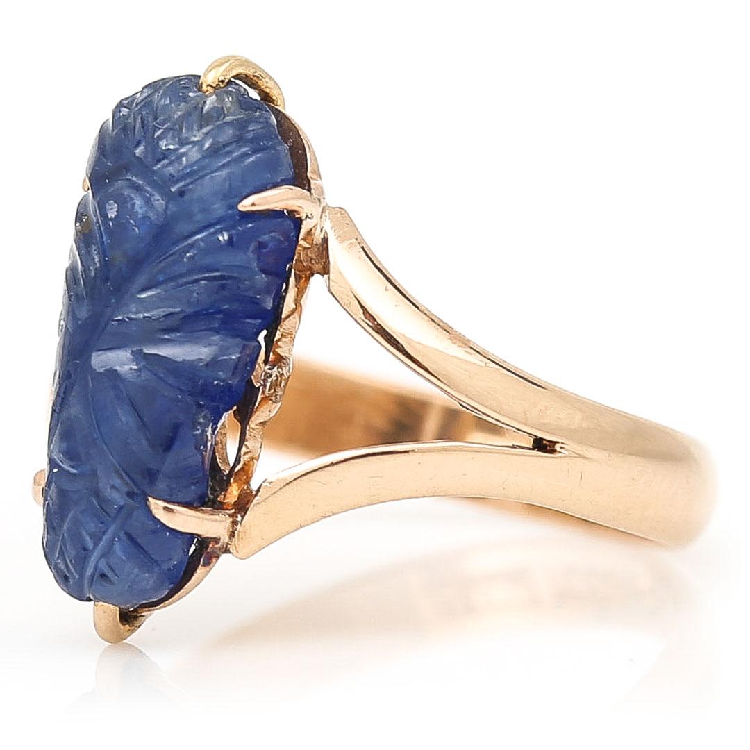 Contemporary Mid Century 18ct Rose Gold Swedish Carved Sapphire Ring, Circa 1958