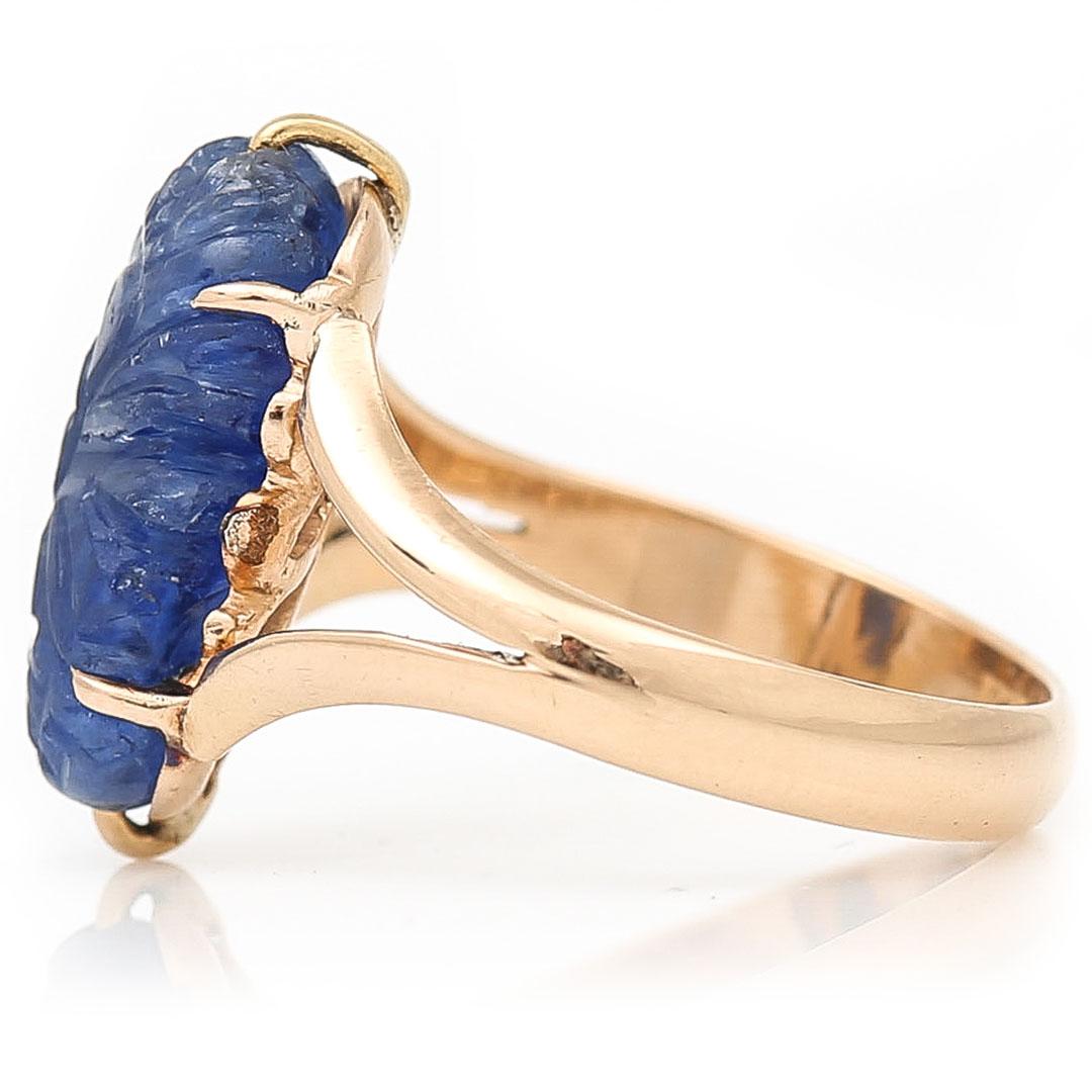 Mixed Cut Mid Century 18ct Rose Gold Swedish Carved Sapphire Ring, Circa 1958