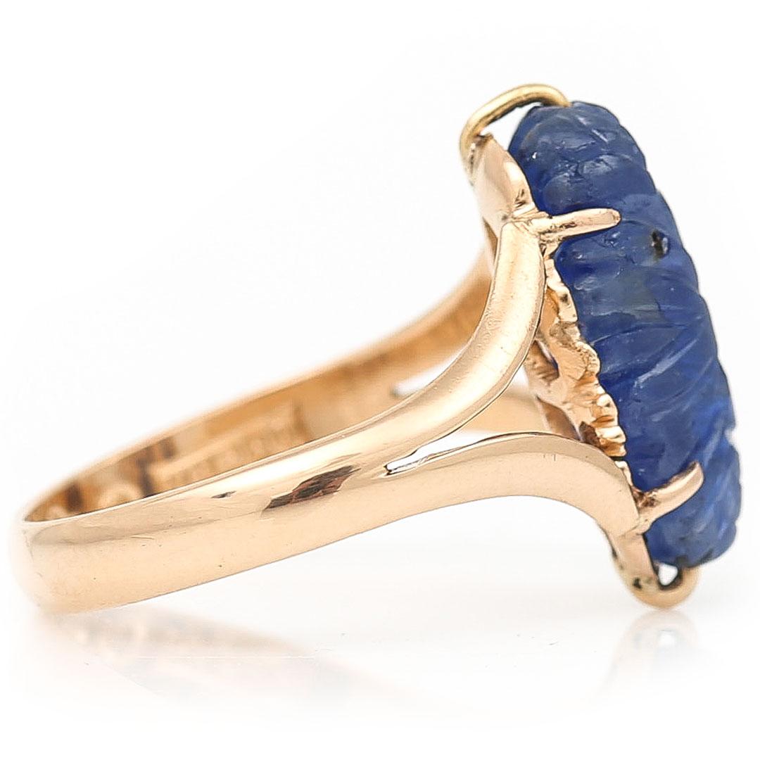 Women's or Men's Mid Century 18ct Rose Gold Swedish Carved Sapphire Ring, Circa 1958
