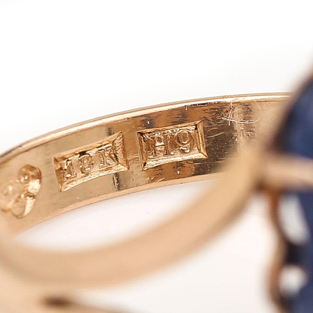 Mid Century 18ct Rose Gold Swedish Carved Sapphire Ring, Circa 1958 1