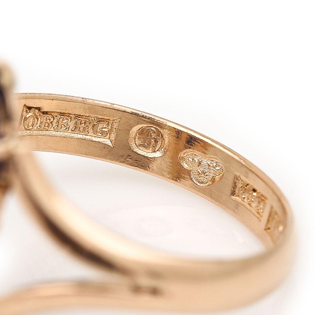 Mid Century 18ct Rose Gold Swedish Carved Sapphire Ring, Circa 1958 2