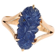 Mid Century 18ct Rose Gold Swedish Carved Sapphire Ring, Circa 1958
