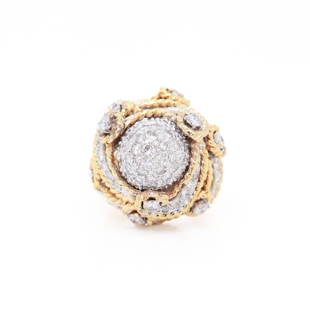 Mid-Century 18K Gold & 2.85ct Diamond Domed Cocktail Ring For Sale 4