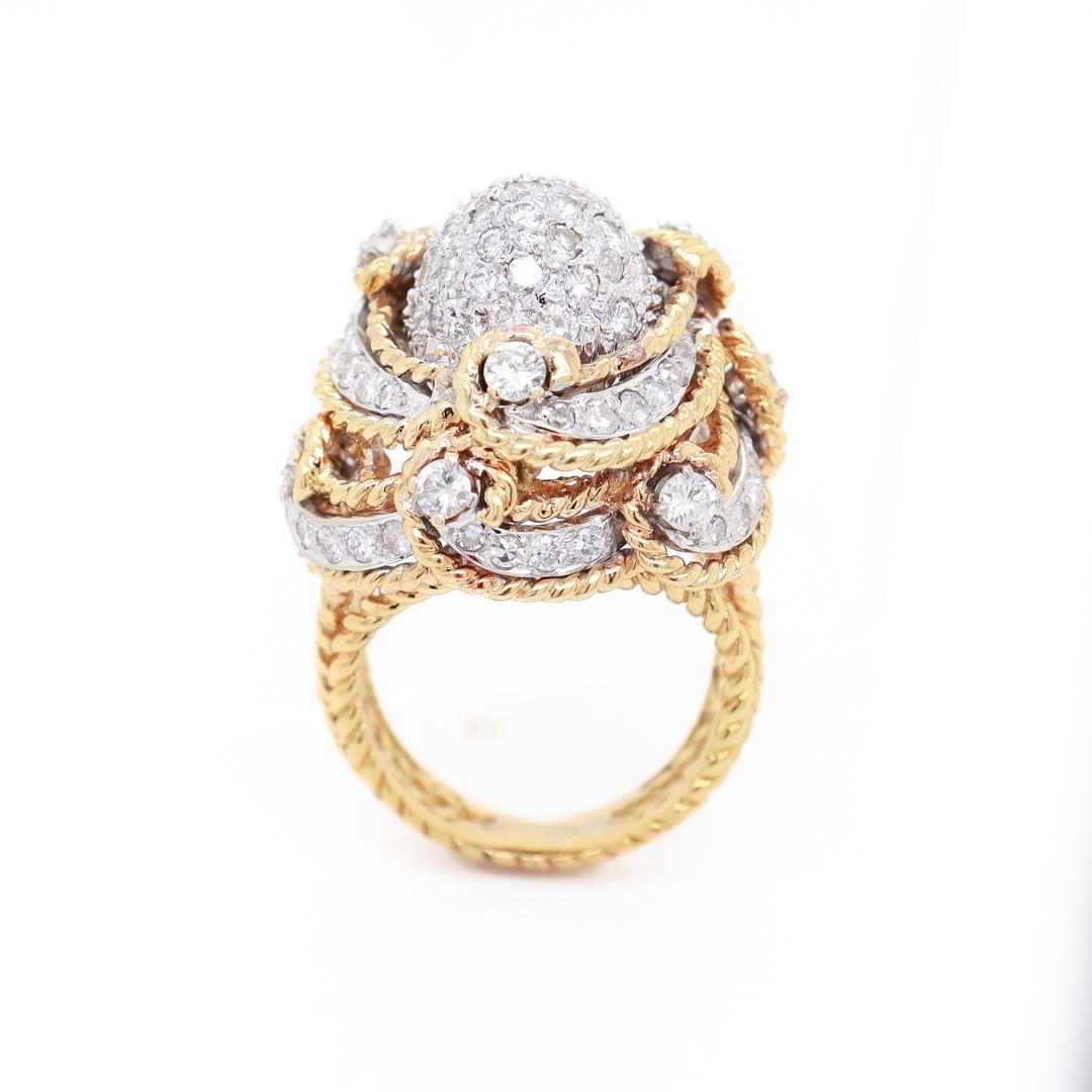 Mid-Century 18K Gold & 2,85 Karat Diamant gewölbter Cocktail-Ring mit Kuppel 6