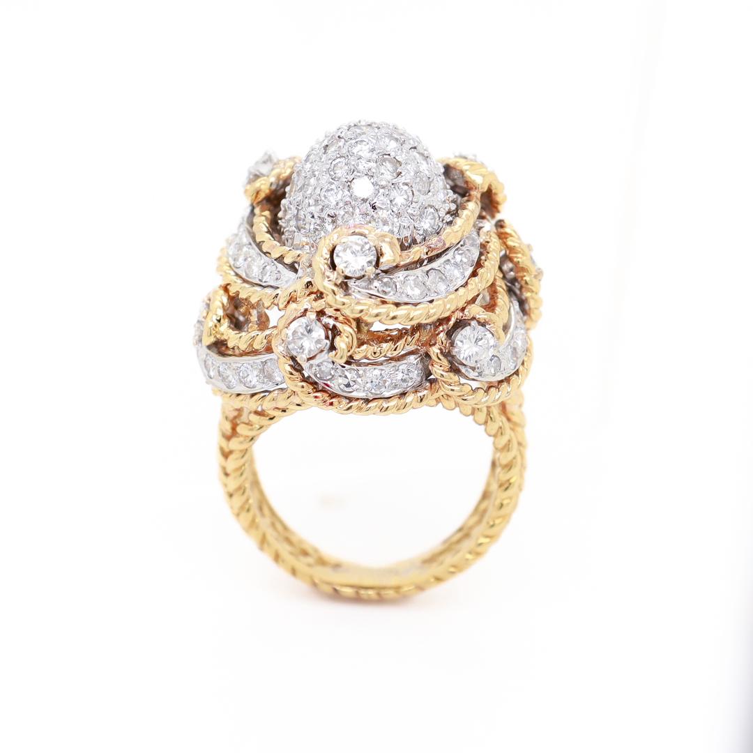 Mid-Century 18K Gold & 2.85ct Diamond Domed Cocktail Ring For Sale 6