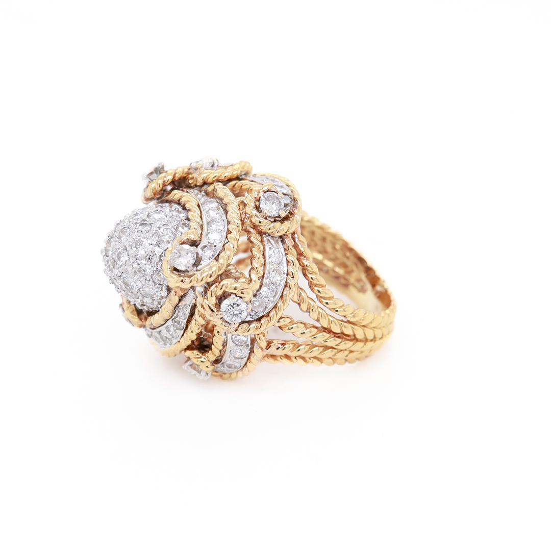 Modern Mid-Century 18K Gold & 2.85ct Diamond Domed Cocktail Ring For Sale