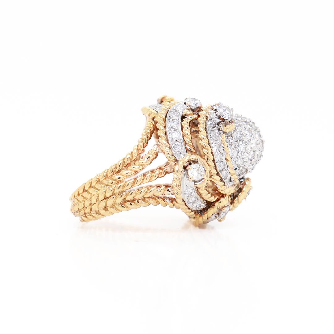 Mid-Century 18K Gold & 2.85ct Diamond Domed Cocktail Ring For Sale 2