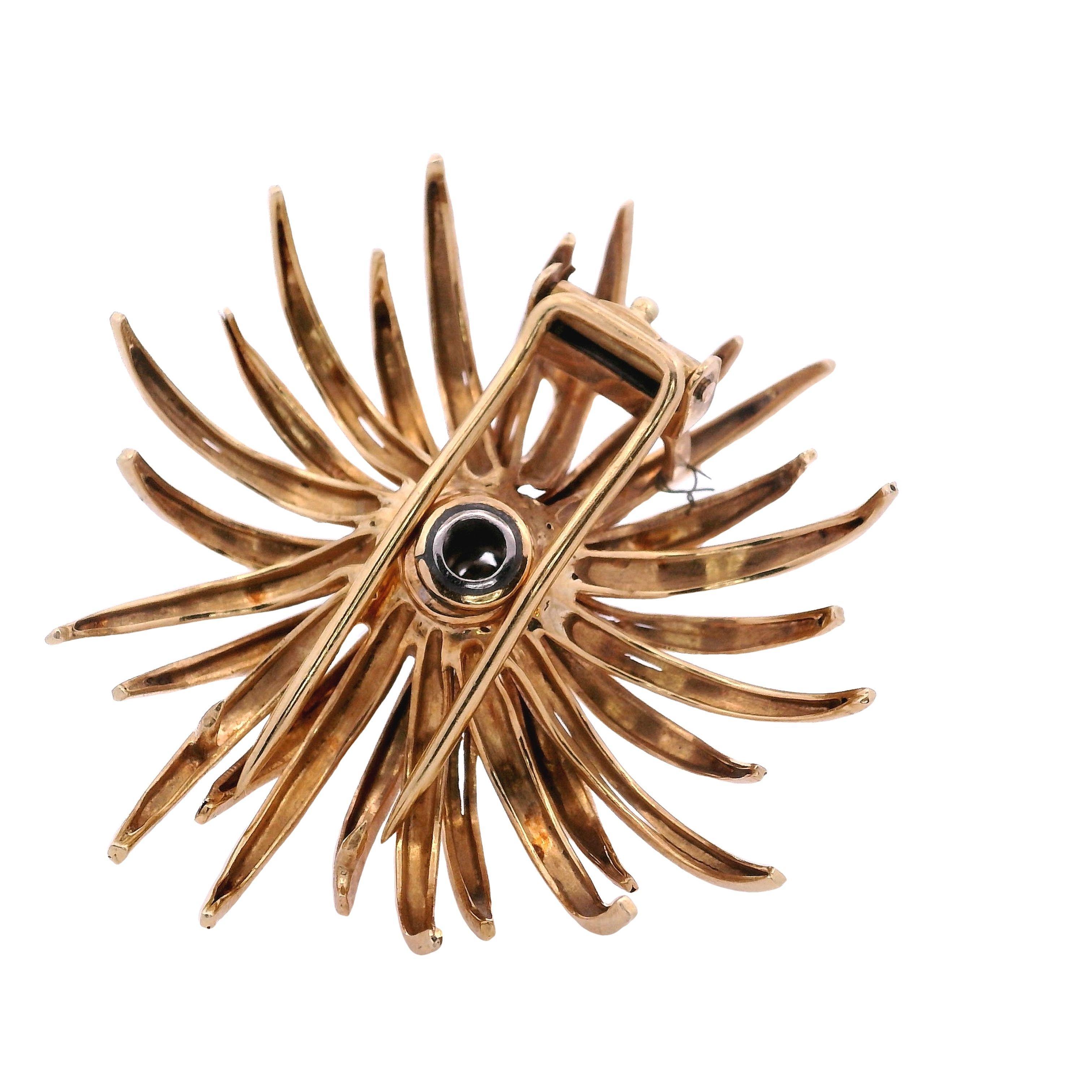 Brilliant Cut Mid-century 18k Gold Clip-on Earrings and Brooch with 2.05 Cts in Diamonds
