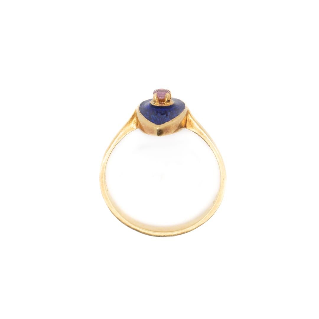 Mid-Century 18k Gold, Enamel, and Ruby Italian Cocktail Ring For Sale 4