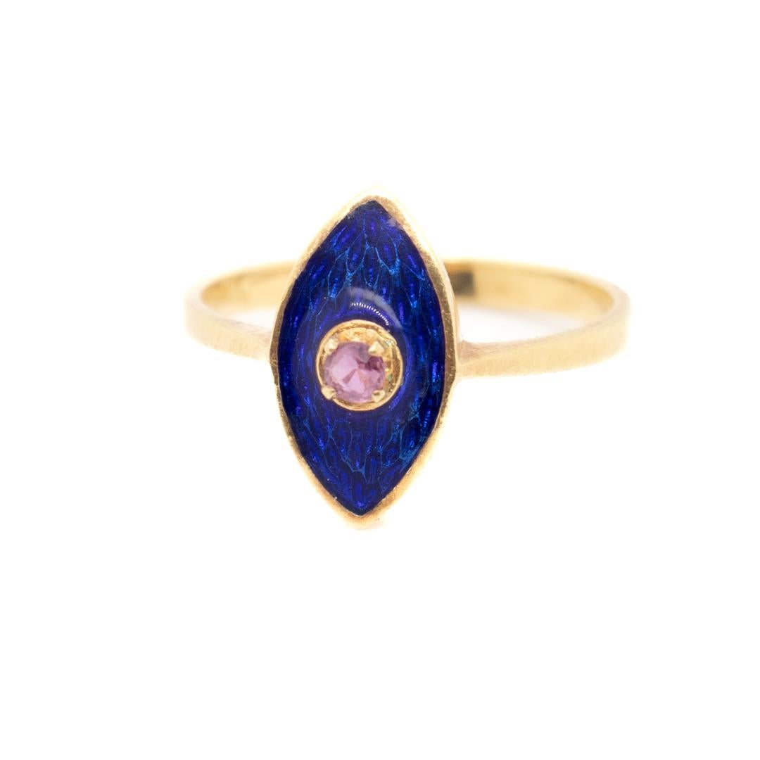 Round Cut Mid-Century 18k Gold, Enamel, and Ruby Italian Cocktail Ring For Sale