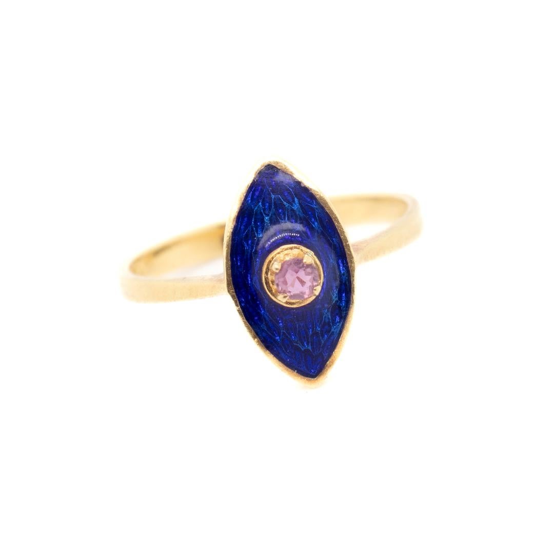 Mid-Century 18k Gold, Enamel, and Ruby Italian Cocktail Ring In Good Condition For Sale In Philadelphia, PA
