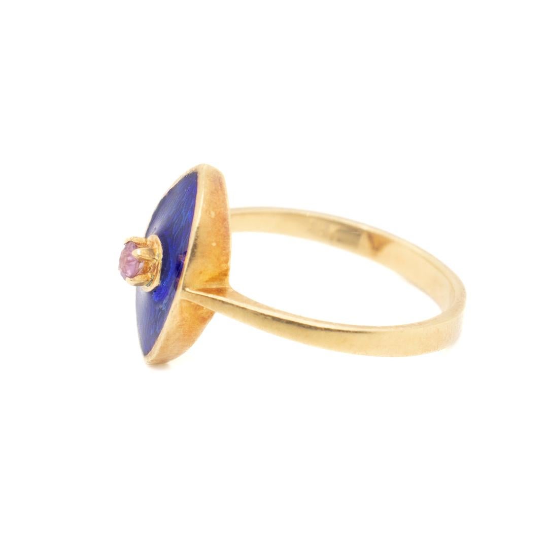 Women's Mid-Century 18k Gold, Enamel, and Ruby Italian Cocktail Ring For Sale