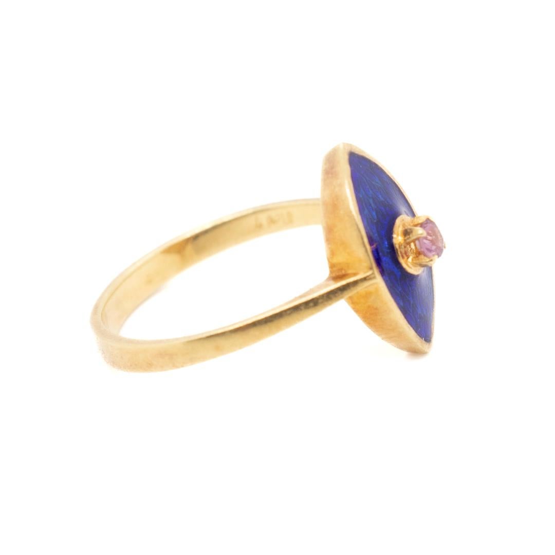 Mid-Century 18k Gold, Enamel, and Ruby Italian Cocktail Ring For Sale 2