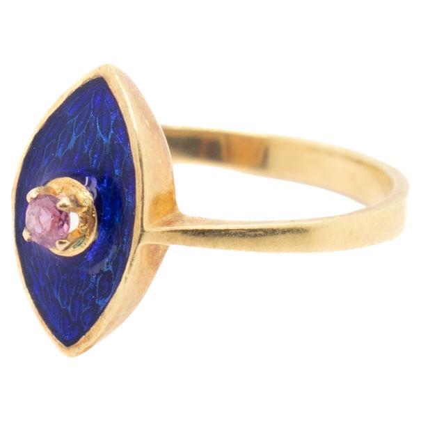 Mid-Century 18k Gold, Enamel, and Ruby Italian Cocktail Ring For Sale