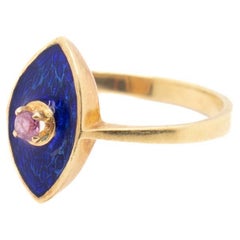 Mid-Century 18k Gold, Enamel, and Ruby Italian Cocktail Ring