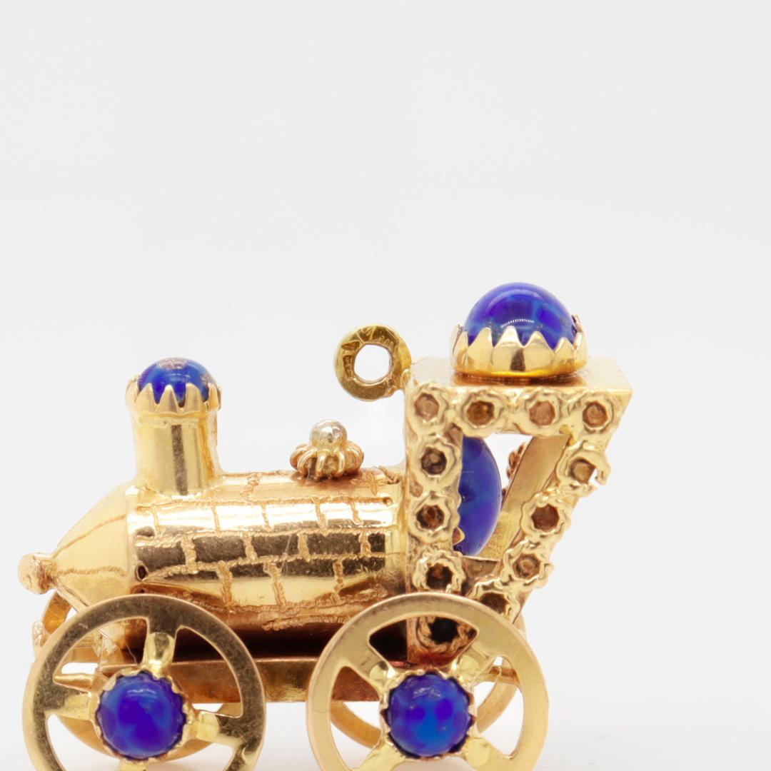 Mid-Century 18k Gold & Lapis Lazuli Steam Engine Train Charm or Pendant For Sale 4