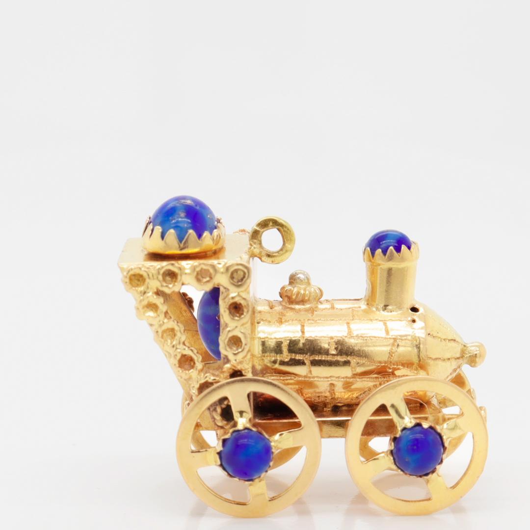 Mid-Century 18k Gold & Lapis Lazuli Steam Engine Train Charm or Pendant For Sale 5