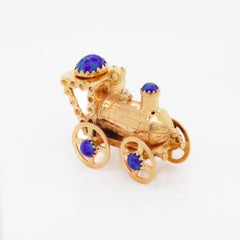 Mid-Century 18k Gold & Lapis Lazuli Steam Engine Train Charm or Pendant